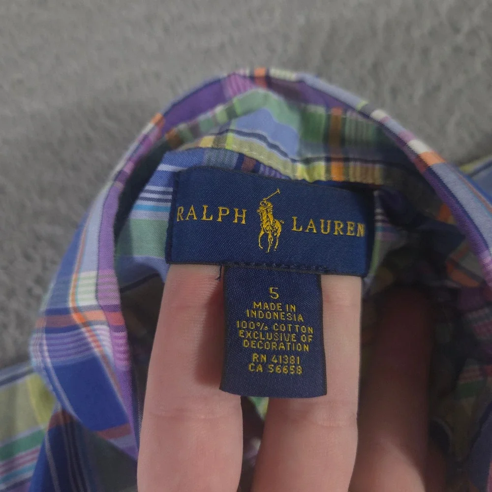 Ralph Lauren Shirt Boys 5 Multi Plaid Madras Short Sleeve Button Down Pony Logo
